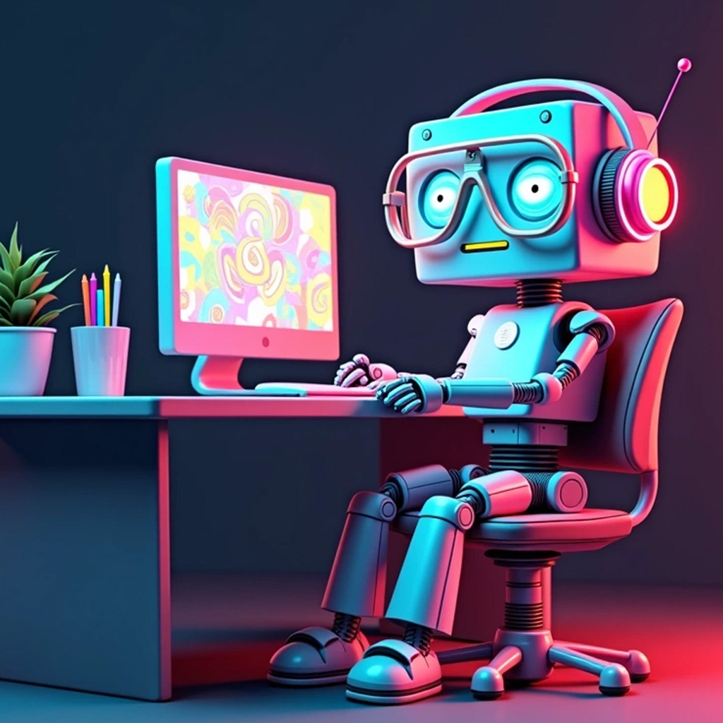 Robot sitting at news desk