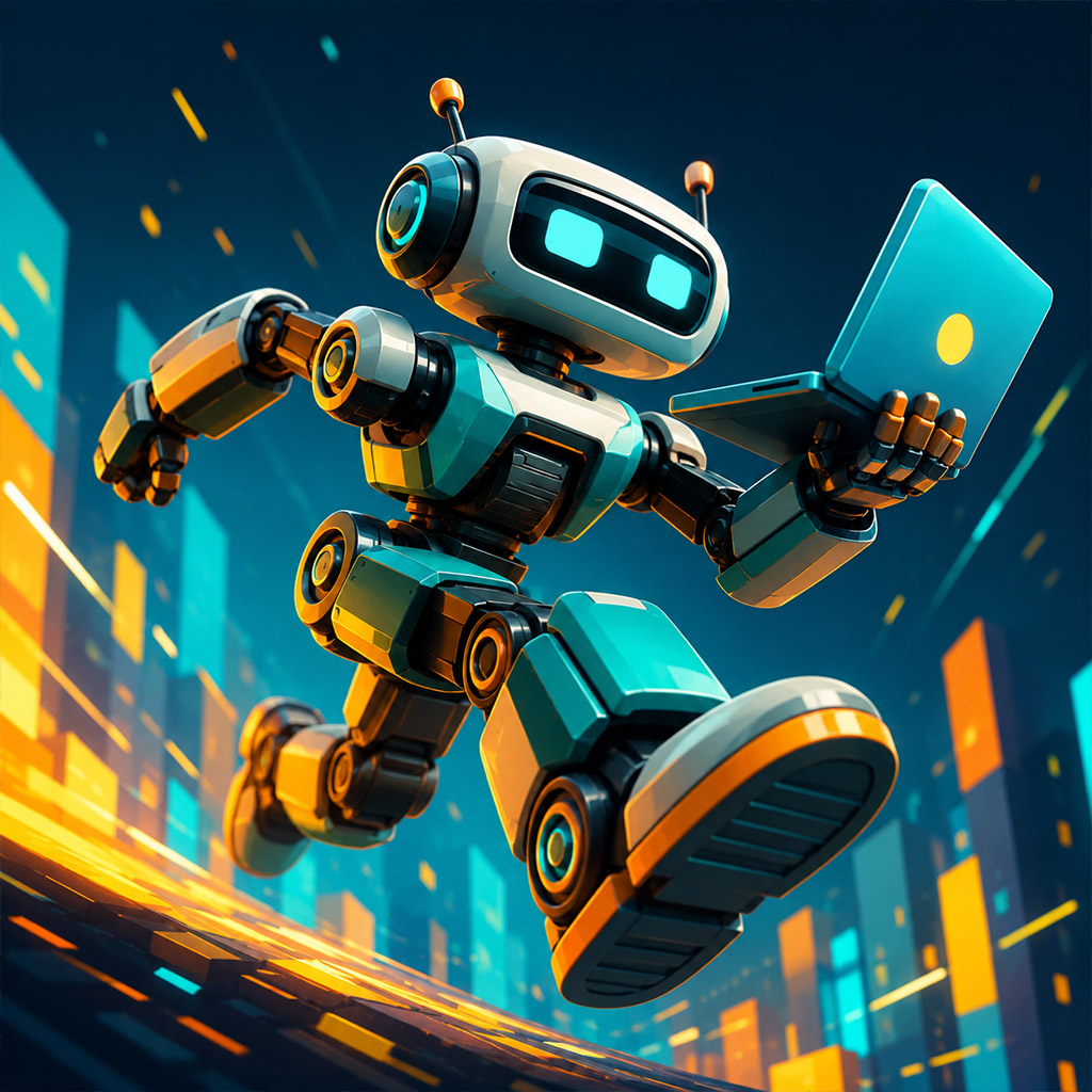 News Robot carrying laptop